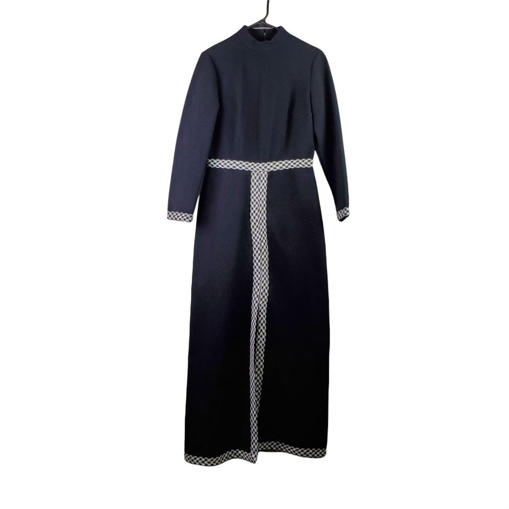 Vintage 1960's Bleeker Street Black Maxi Party Dress ILGWU Tag Sz 14